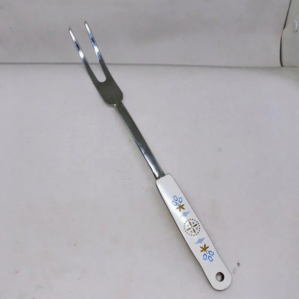 Ekco Blue Dutch Tulip Carving Fork-Chromium Plated Steel-Vintage-USA Made